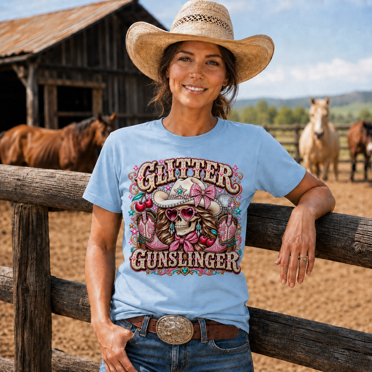 Glitter Gunslinger Pink Cowgirl Western-Unisex Tshirt /Hoodie/Sweatshirt