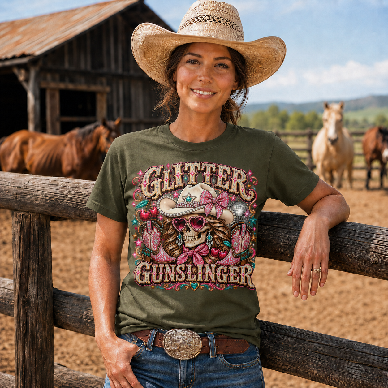 Glitter Gunslinger Pink Cowgirl Western-Unisex Tshirt /Hoodie/Sweatshirt
