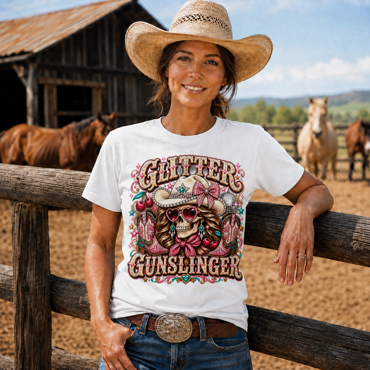 Glitter Gunslinger Pink Cowgirl Western-Unisex Tshirt /Hoodie/Sweatshirt