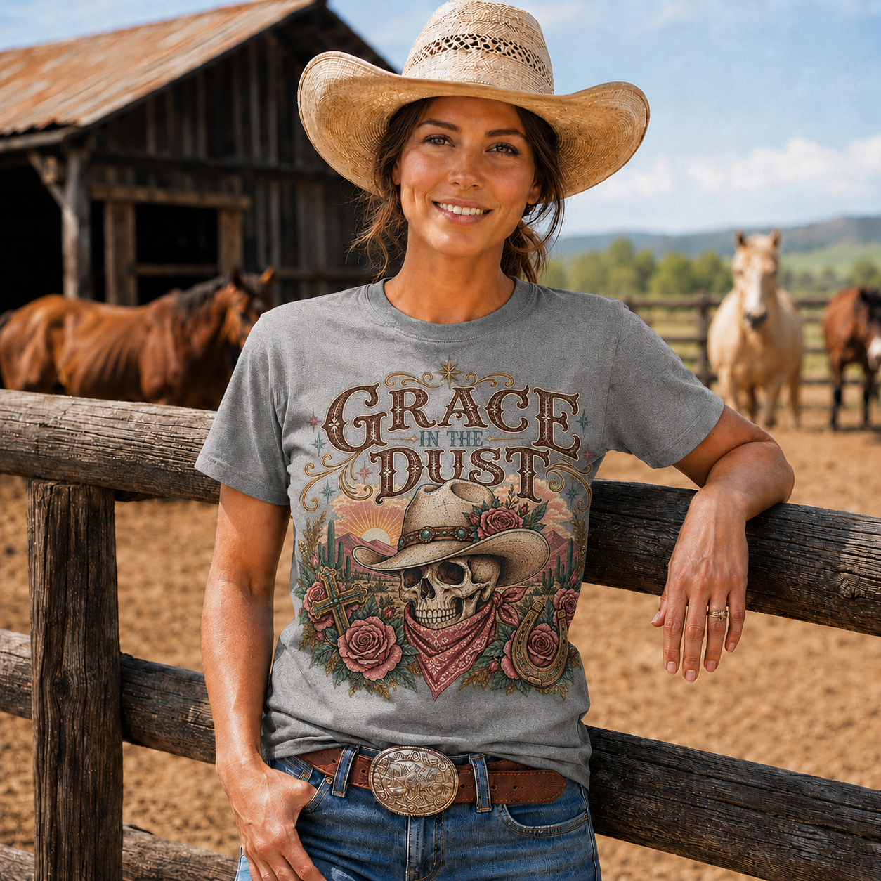 Grace in the Dust Cowgirl Skull Western -Unisex Tshirt /Hoodie/Sweatshirt