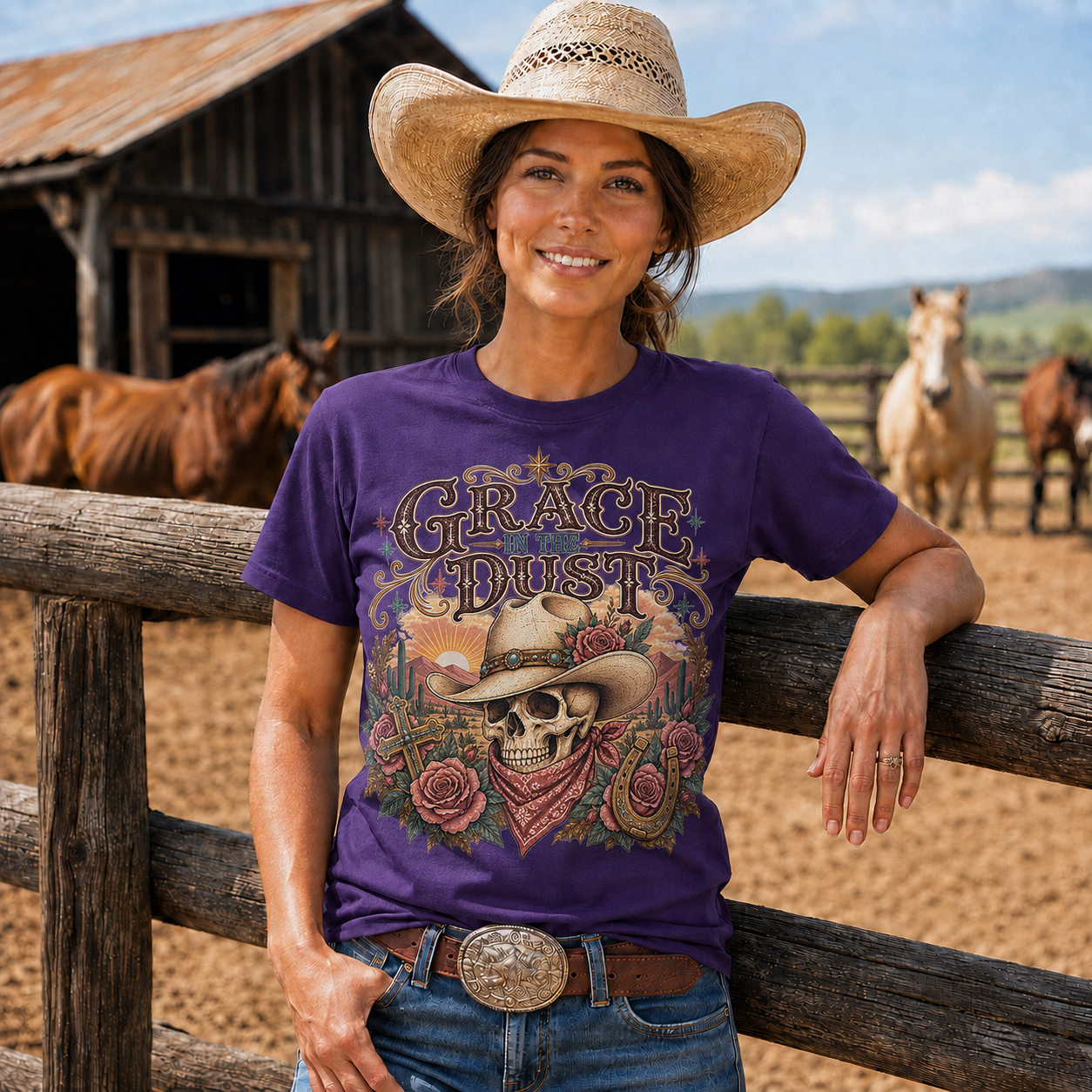 Grace in the Dust Cowgirl Skull Western -Unisex Tshirt /Hoodie/Sweatshirt