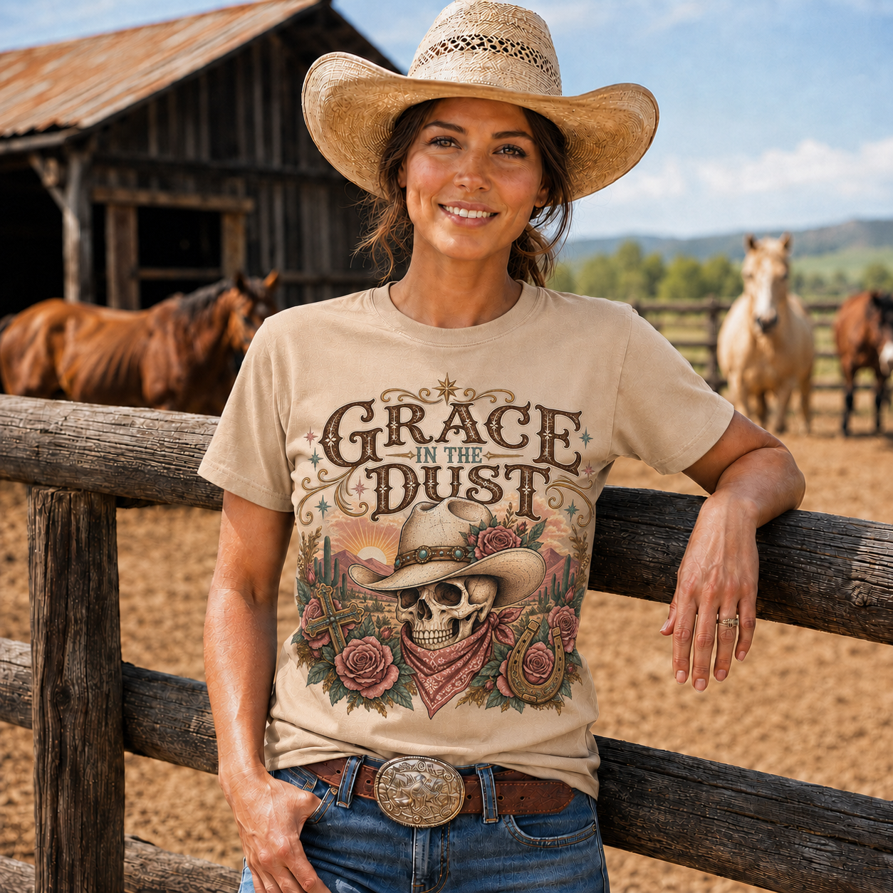 Grace in the Dust Cowgirl Skull Western -Unisex Tshirt /Hoodie/Sweatshirt