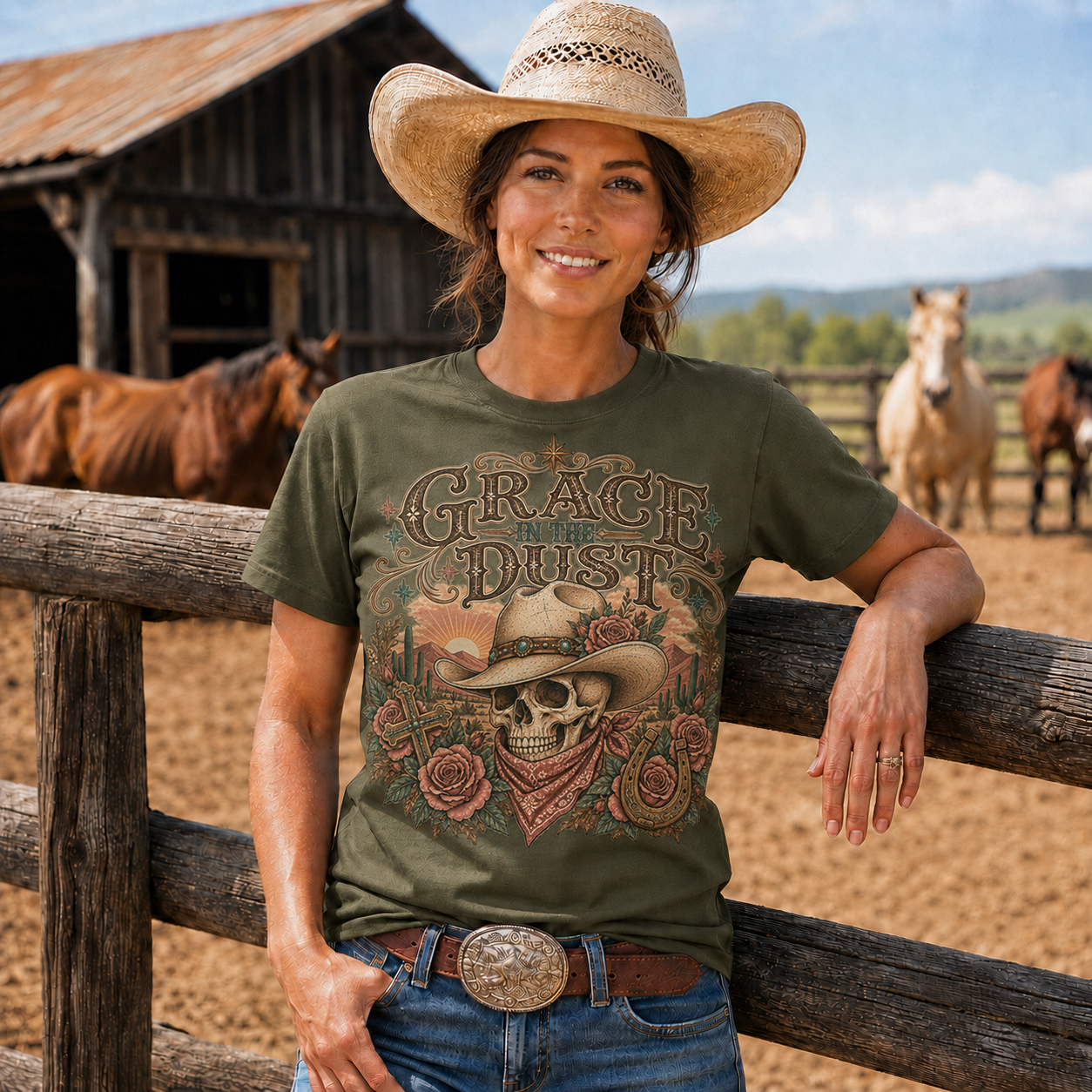 Grace in the Dust Cowgirl Skull Western -Unisex Tshirt /Hoodie/Sweatshirt