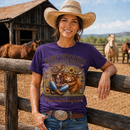 Best Friends Aren’t Always Human Cowgirl Highland Cow Tee -Unisex Tshirt /Hoodie/Sweatshirt