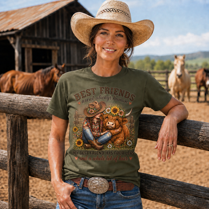 Best Friends Aren’t Always Human Cowgirl Highland Cow Tee -Unisex Tshirt /Hoodie/Sweatshirt