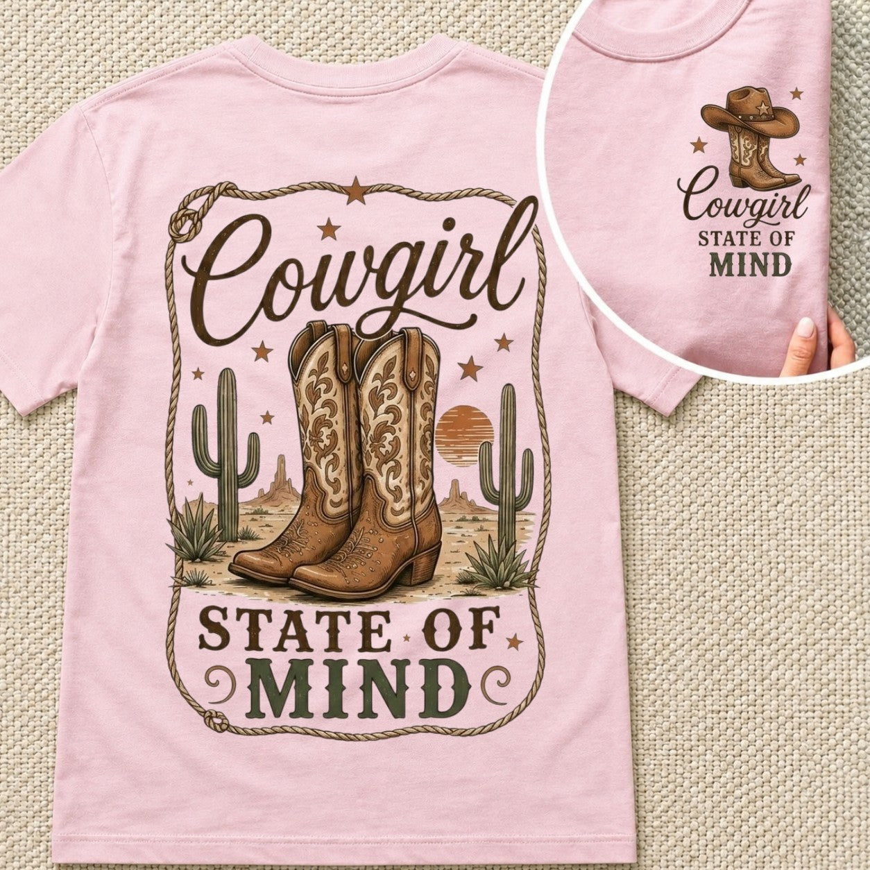 Cowgirl State of Mind Vintage Western -Unisex Tshirt /Hoodie/Sweatshirt