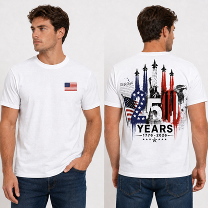 Washed T-Shirt | [Two Side] USA 250 Years Patriotic T-Shirt 1776–2026, America 250th Anniversary Independence Day Eagle Freedom Shirt