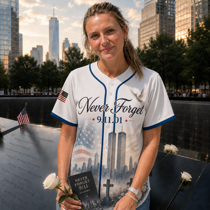 Never Forget 9/11 Memorial Baseball Jersey, Twin Towers American Flag Dove Cross Shirt