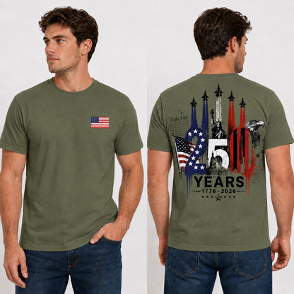 Washed T-Shirt | [Two Side] USA 250 Years Patriotic T-Shirt 1776–2026, America 250th Anniversary Independence Day Eagle Freedom Shirt
