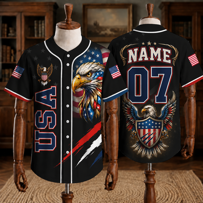Custom Patriotic USA Baseball Jersey, Personalized Name and Number American Flag Shirt