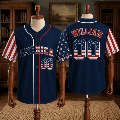 Custom Patriotic USA Baseball Jersey, Personalized Name and Number American Flag Shirt