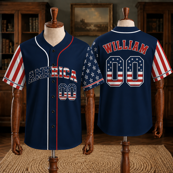 Custom Patriotic USA Baseball Jersey, Personalized Name and Number American Flag Shirt