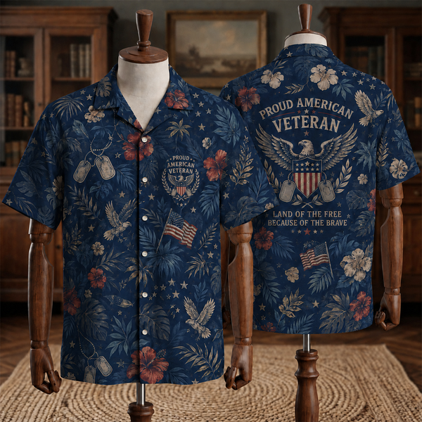 Proud American Veteran Hawaiian Shirt, Land Of The Free Because Of The Brave, Eagle Patriotic Aloha Shirt, Veteran Gift