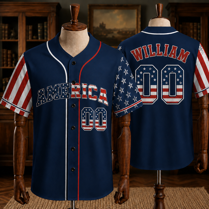 Custom Patriotic USA Baseball Jersey, Personalized Name and Number American Flag Shirt
