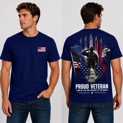 American Veteran T-Shirt – Patriotic Military Back Print with USA Flag