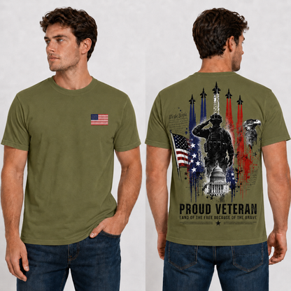 American Veteran T-Shirt – Patriotic Military Back Print with USA Flag