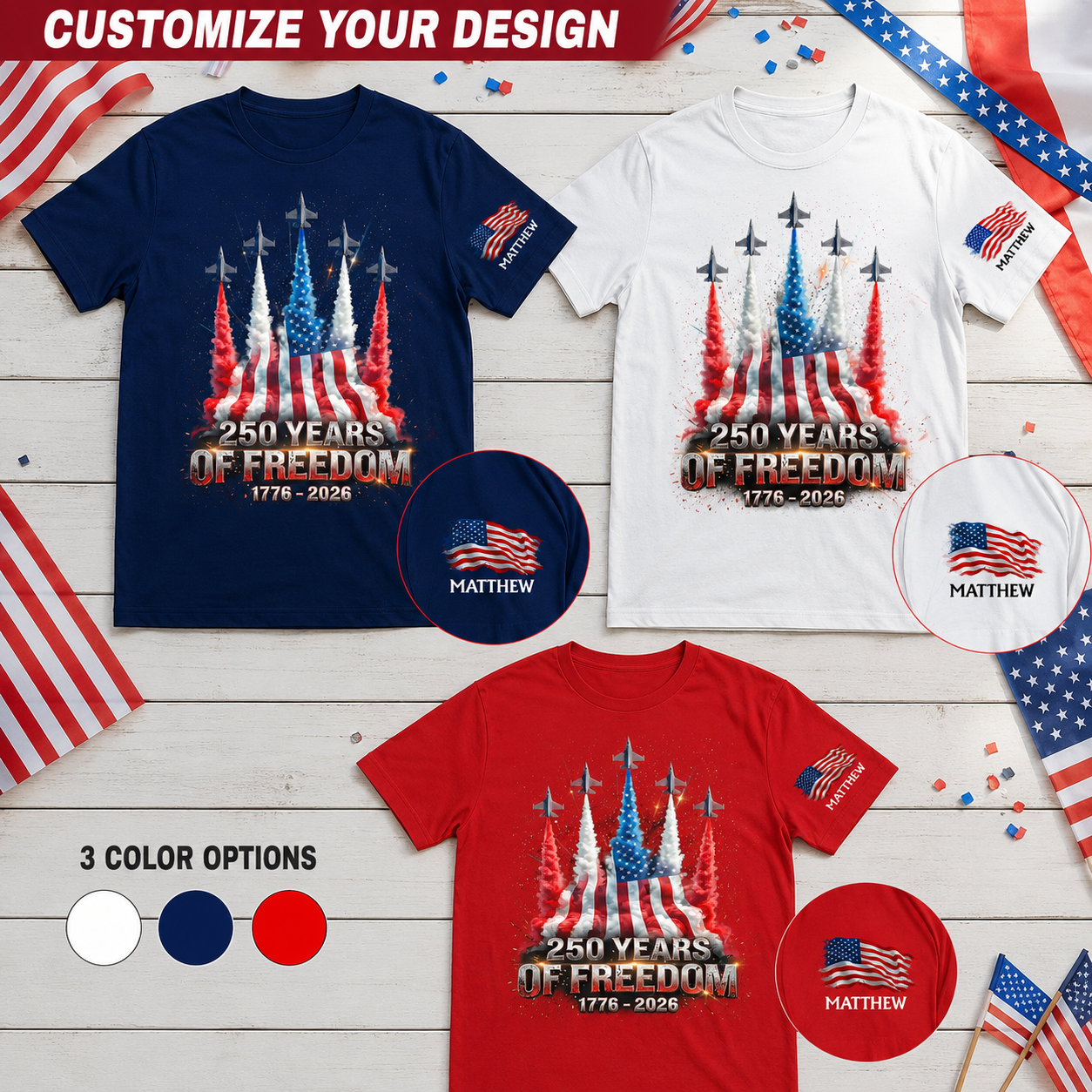 Personalized  USA 250th Anniversary Shirt 1776–2026 – Patriotic American Jet Unisex