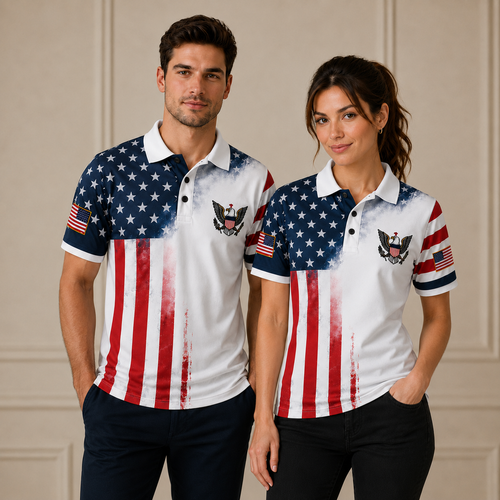 USA Flag Eagle Polo Shirt – Men’s Patriotic Short Sleeve Polo