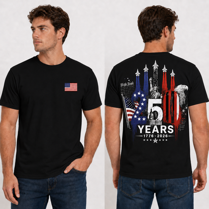 Washed T-Shirt | [Two Side] USA 250 Years Patriotic T-Shirt 1776–2026, America 250th Anniversary Independence Day Eagle Freedom Shirt