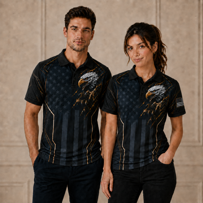 USA Flag Eagle Polo Shirt – Men’s Patriotic Short Sleeve Polo