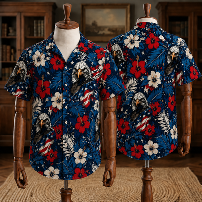 Patriotic Bald Eagle Hawaiian Shirt, USA Flag Tropical Shirt, American Freedom Aloha Shirt For Men