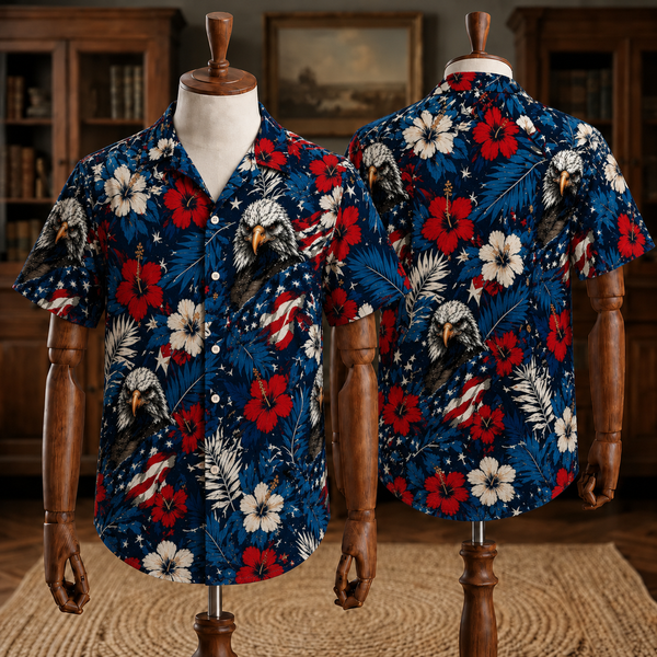 Patriotic Bald Eagle Hawaiian Shirt, USA Flag Tropical Shirt, American Freedom Aloha Shirt For Men