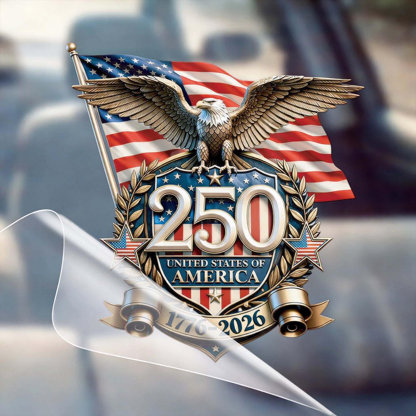 🔥 LIMITED TIME OFFER – USA 250th Anniversary UV DTF 3D Car Decal – Eagle Flag 1776–2026