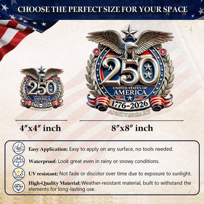 🔥 LIMITED TIME OFFER – 250th Anniversary USA Eagle Patriotic UV DTF 3D Car Decal (Premium Quality)