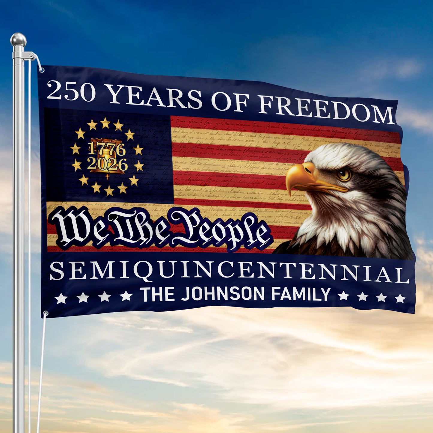 Patriotic 250th Anniversary 1776 2026 United States of America Semiquincentennial Grommet Flag
