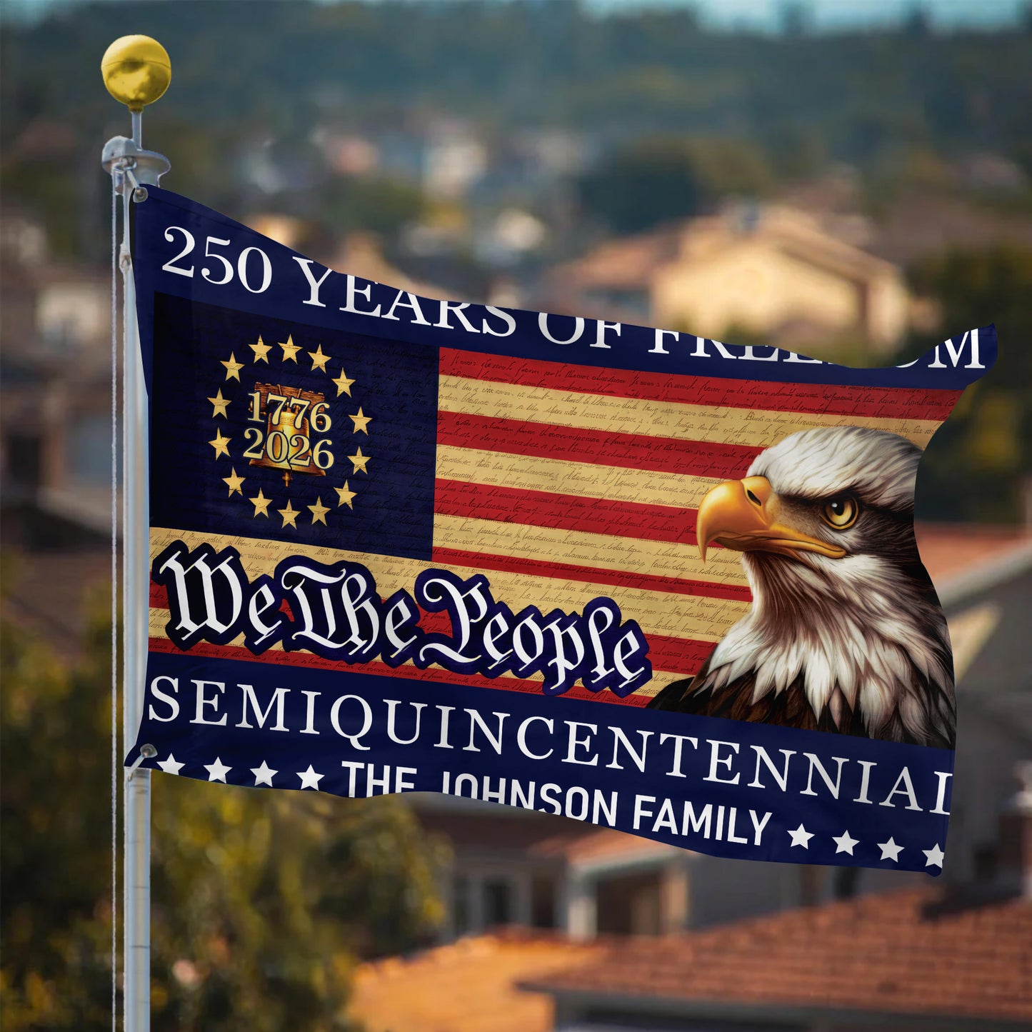 Patriotic 250th Anniversary 1776 2026 United States of America Semiquincentennial Grommet Flag