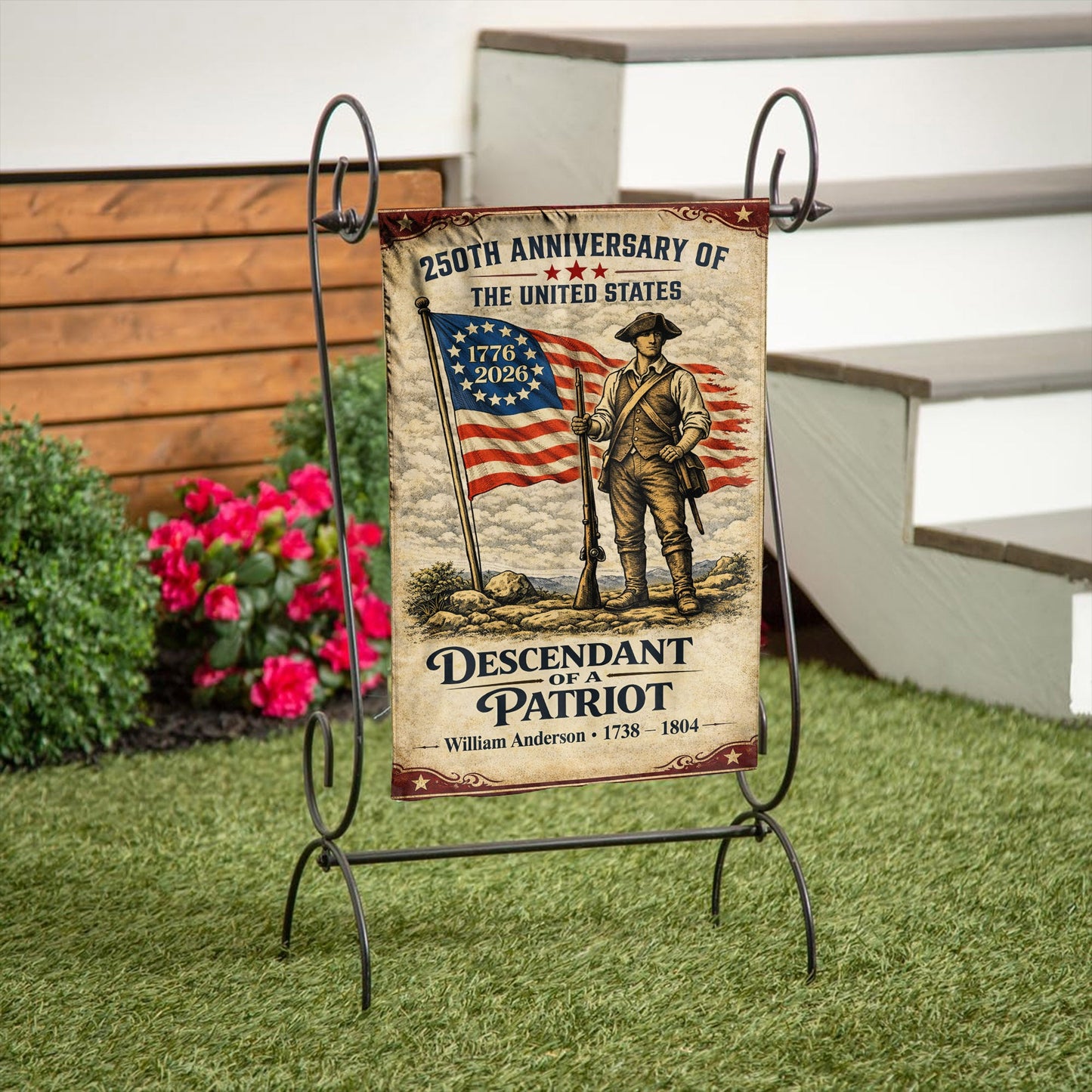 USA 250th Anniversary Flag – Personalized with 'Descendant of a Patriot' 1776-2026