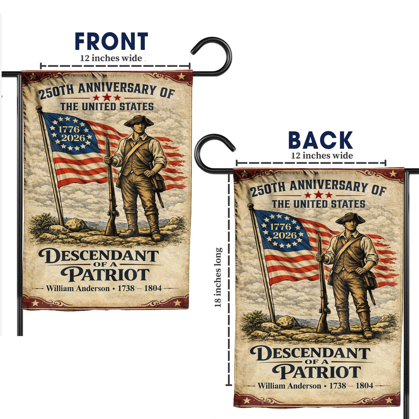 USA 250th Anniversary Flag – Personalized with 'Descendant of a Patriot' 1776-2026