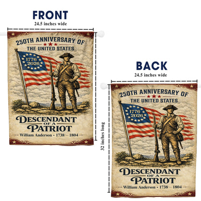 USA 250th Anniversary Flag – Personalized with 'Descendant of a Patriot' 1776-2026