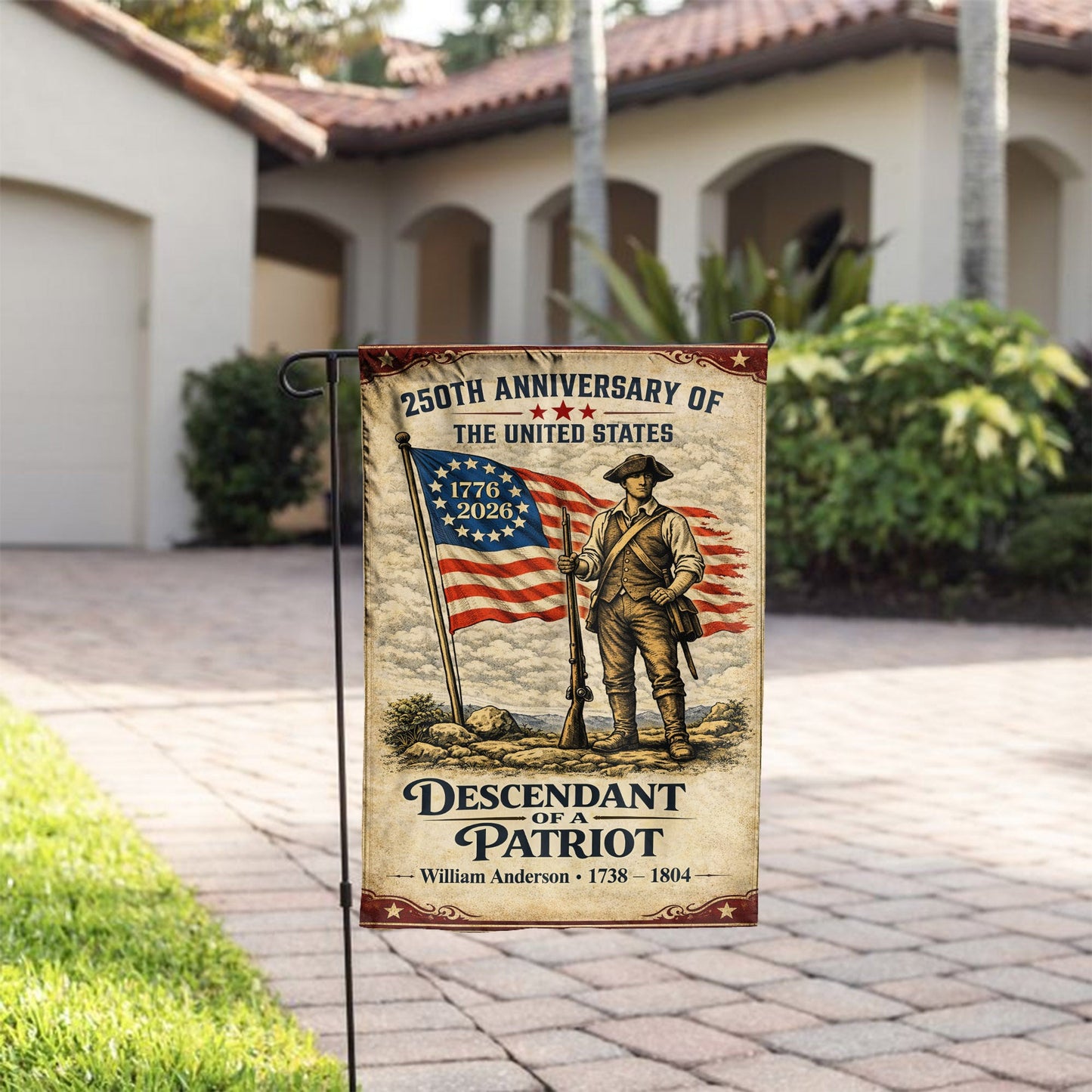 USA 250th Anniversary Flag – Personalized with 'Descendant of a Patriot' 1776-2026