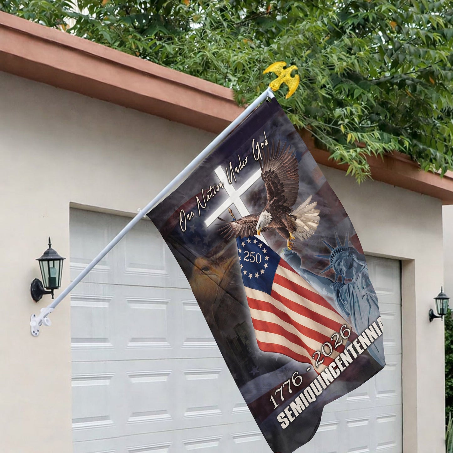 250th Anniversary American Flag, One Nation Under God Patriotic Eagle