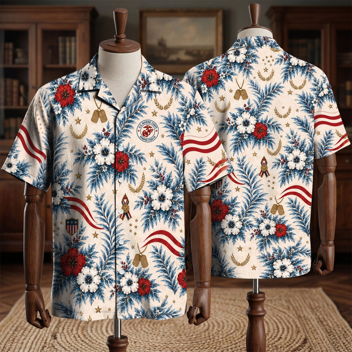 Veteran Hawaiian Shirt – Patriotic Floral AOP Shirt for Military Veterans, American Pride Gift