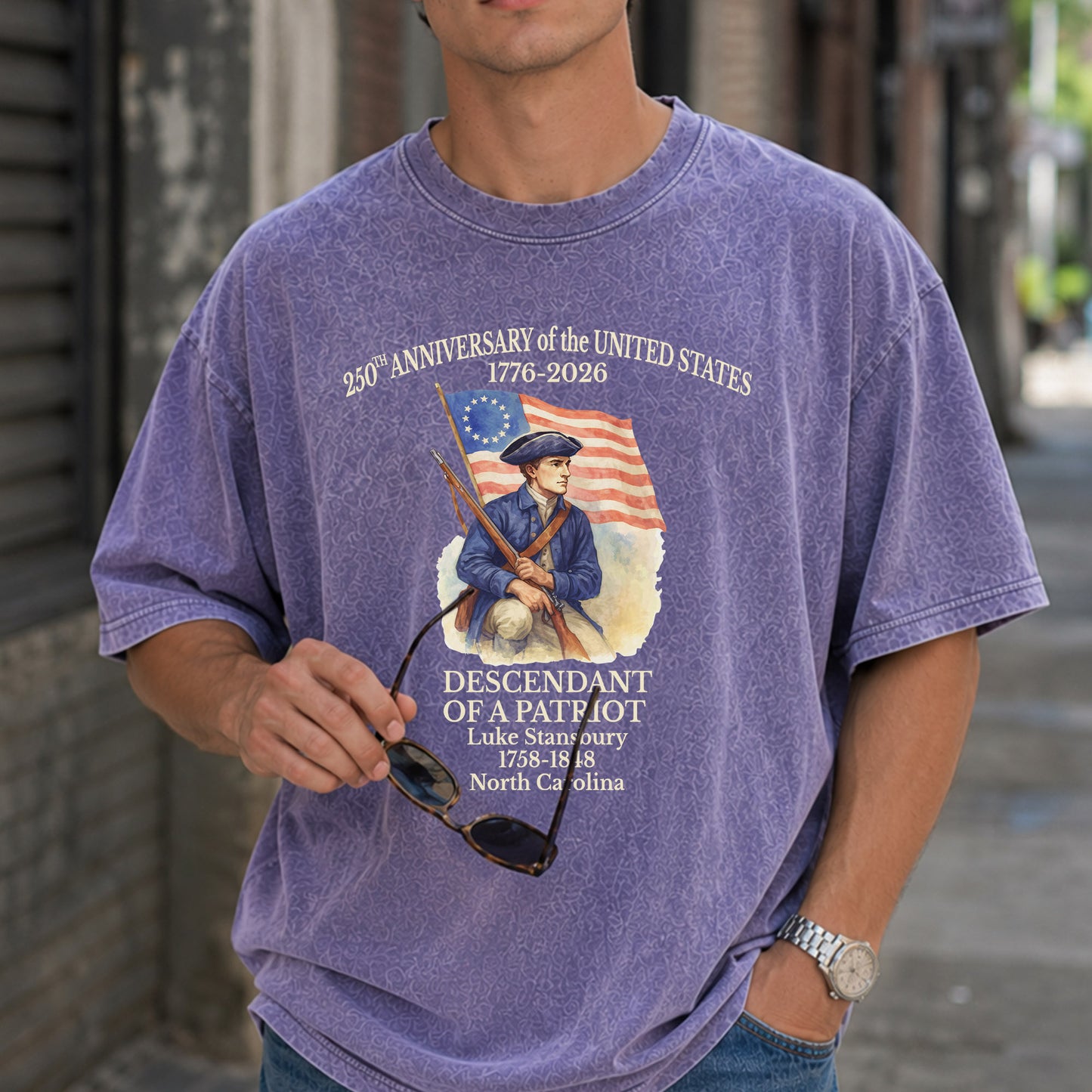 Washed T-Shirt | Personalized 250th Anniversary Shirt 1776-2026 Descendant of a Patriot Shirt, American Revolution Patriotic Unisex USA Independence Tee