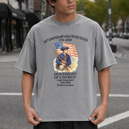 Washed T-Shirt | Personalized 250th Anniversary Shirt 1776-2026 Descendant of a Patriot Shirt, American Revolution Patriotic Unisex USA Independence Tee