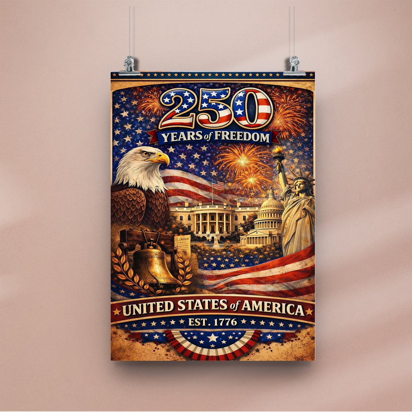 American Pride 250 – Liberty Bell & Eagle Poster/Canvas