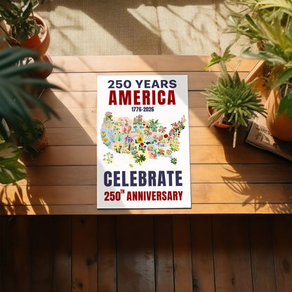 Celebrate 250 Floral USA Map Poster/Canvas