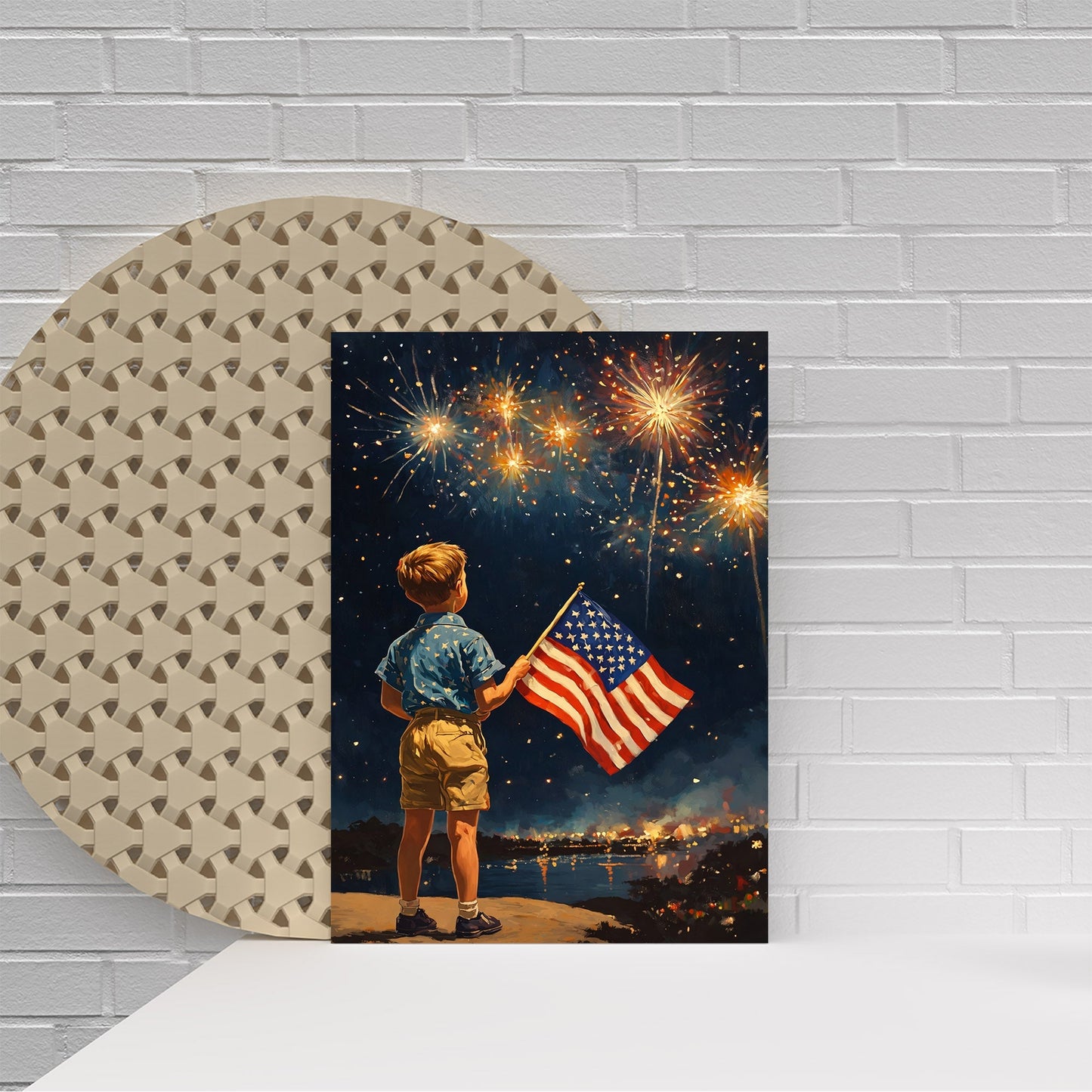 Fireworks Night American Flag Boy Poster/Canvas