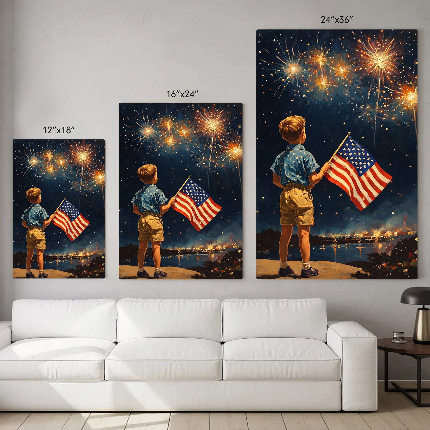 Fireworks Night American Flag Boy Poster/Canvas