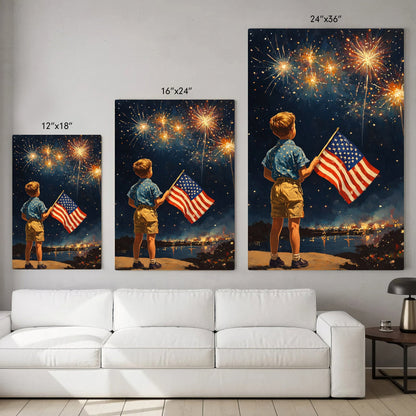 Fireworks Night American Flag Boy Poster/Canvas