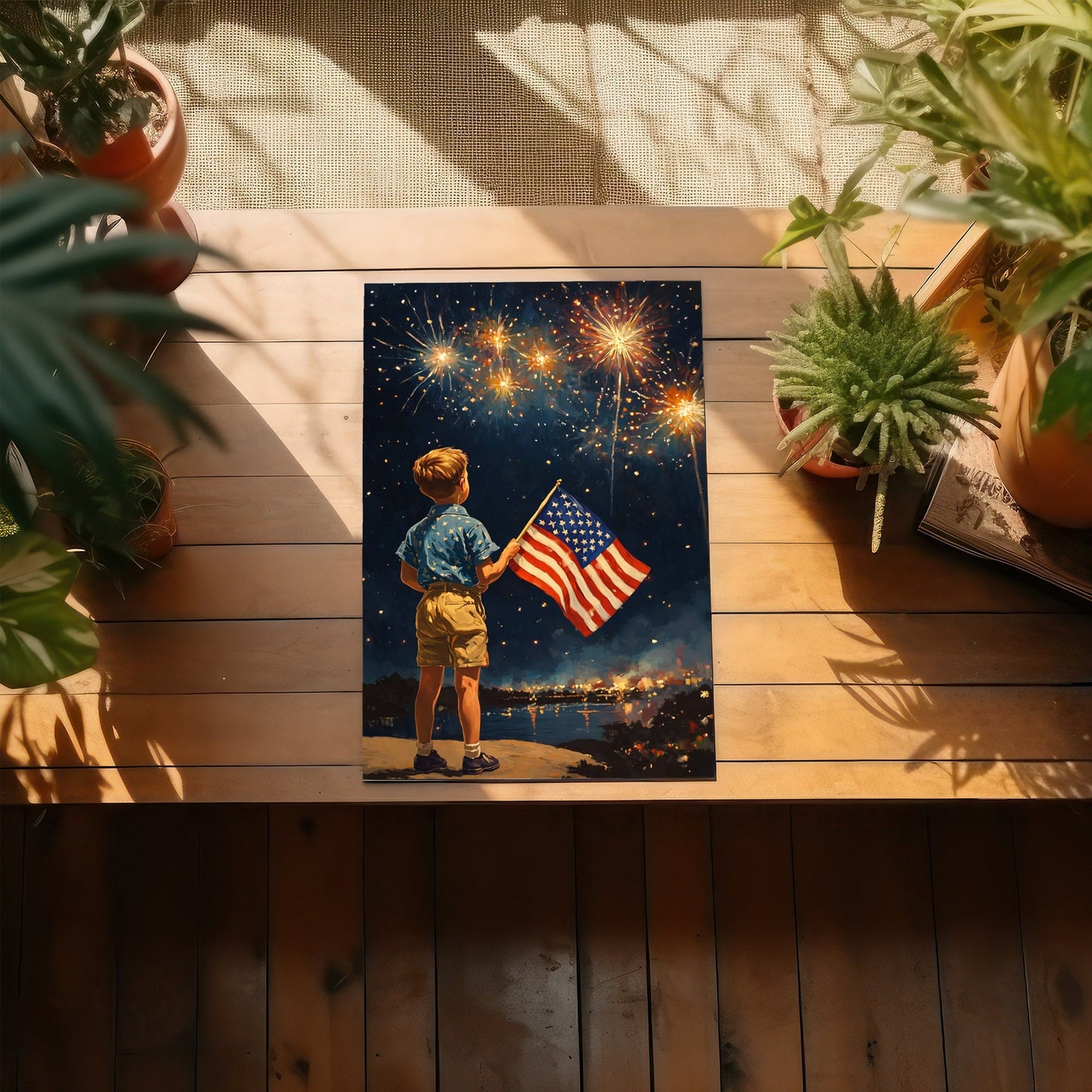 Fireworks Night American Flag Boy Poster/Canvas