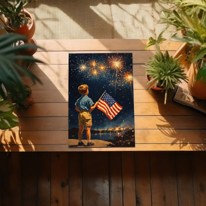 Fireworks Night American Flag Boy Poster/Canvas