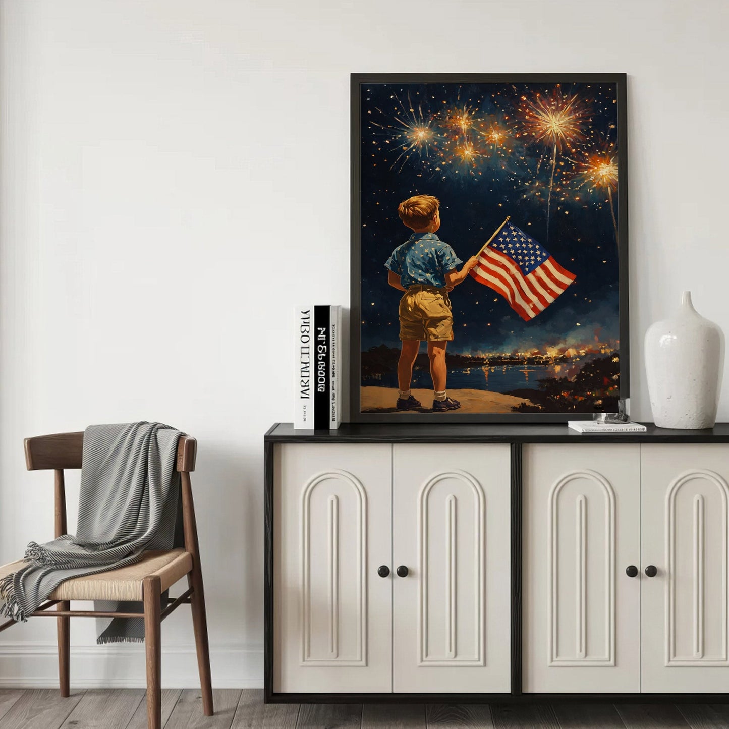 Fireworks Night American Flag Boy Poster/Canvas