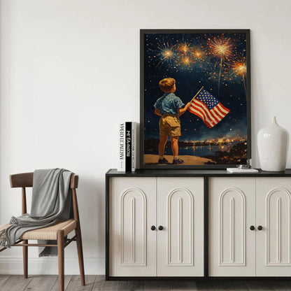 Fireworks Night American Flag Boy Poster/Canvas