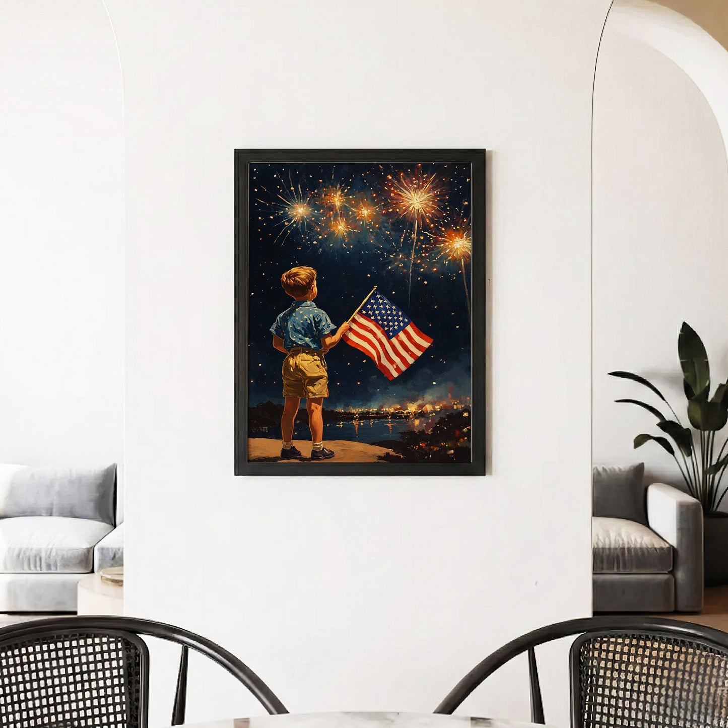 Fireworks Night American Flag Boy Poster/Canvas