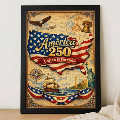 America 250 United in Freedom Vintage Map Poster/Canvas