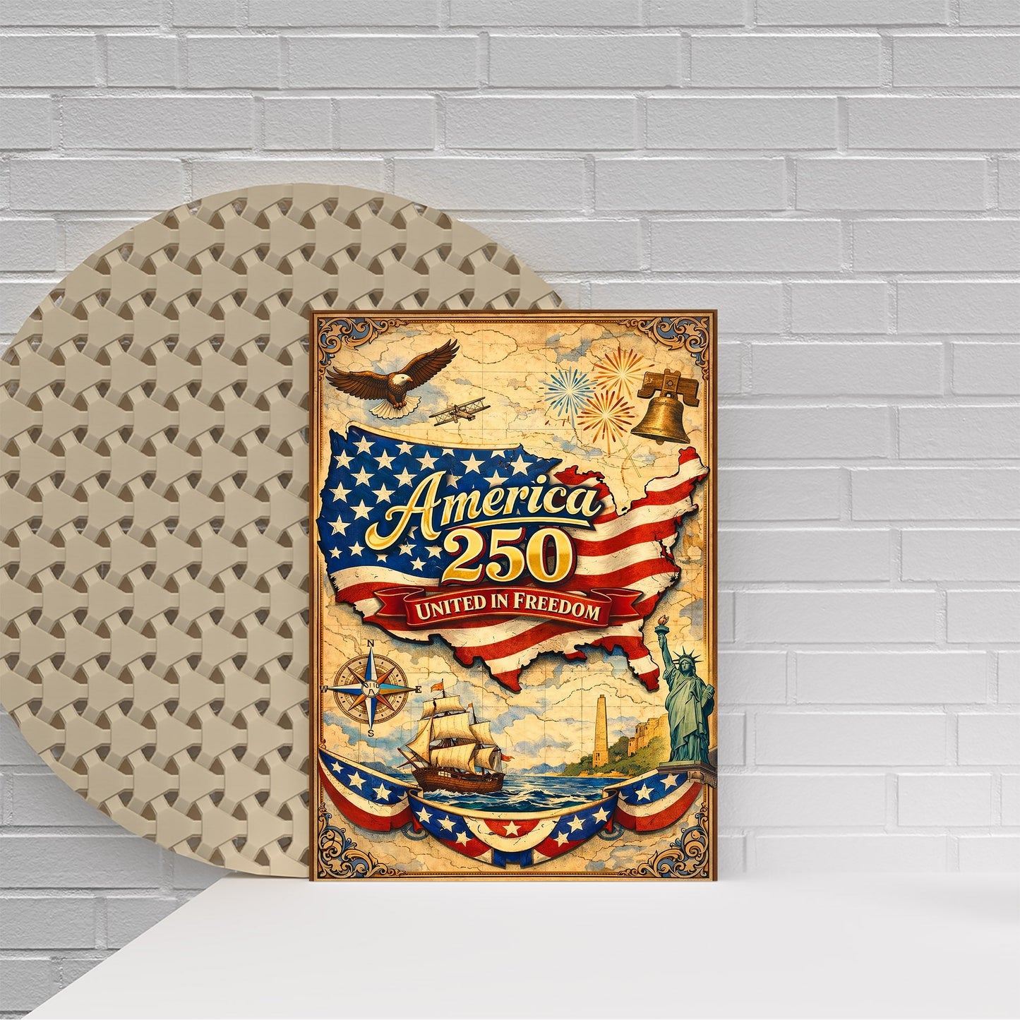 America 250 United in Freedom Vintage Map Poster/Canvas